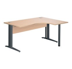 Bureau compact chêne clair L 160 cm retour à droite piètement L métal Essens