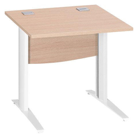 Mesa recta roble claro patas metálicas "L" blanco Excellens 80 cm con panel de fondo