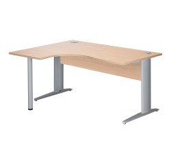 Bureau compact chêne clair L 160 cm retour à gauche piètement L métal Essens