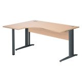Bureau compact chêne clair L 160 cm retour à gauche piètement L métal Essens
