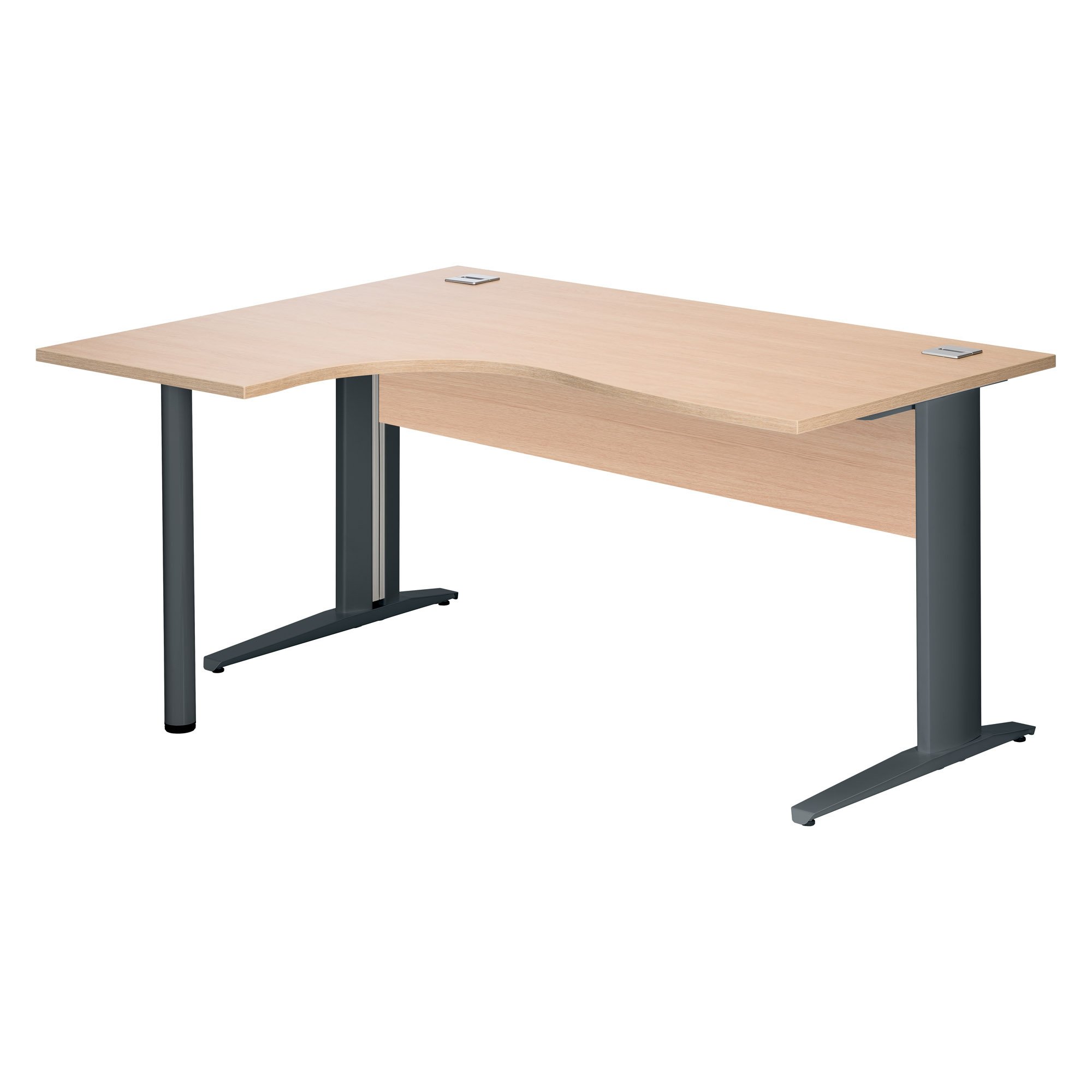 Bureau compact chêne clair L 160 cm retour à gauche piètement L métal Essens