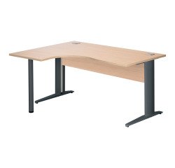 Bureau compact chêne clair L 160 cm retour à gauche piètement L métal Essens