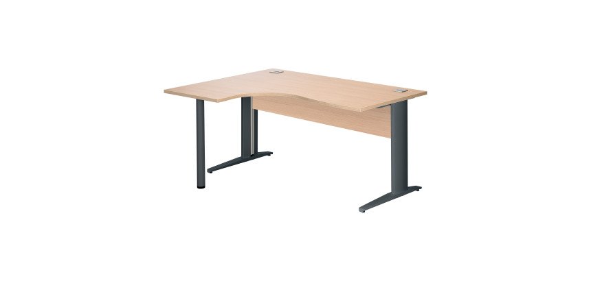 Bureau compact chêne clair L 160 cm retour à gauche piètement L métal Essens