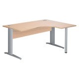 Bureau compact chêne clair L 160 cm retour à droite piètement L métal Essens