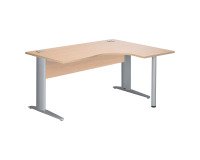 Bureau compact chêne clair L 160 cm retour à droite piètement L métal Essens