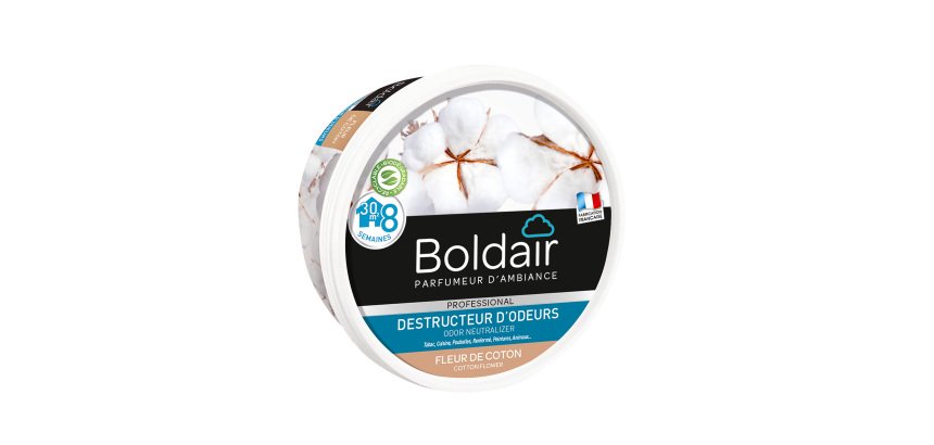 Pack 2 pots de désodorisant gel Boldair destructeur d'odeurs Fleur de coton 300 g + 1 OFFERT