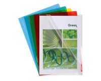 Chemise coin plastique Exacompta A4 PVC lisse 13/100e transparente couleurs assorties - Paquet de 50