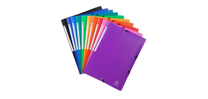 Chemise à élastique 3 rabats plastique Exacompta Opak 24 x 32 cm dos 2 cm couleurs assorties