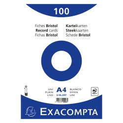 Fiche bristol 297 x 210 mm unie blanche non perforée Exacompta - Boîte de 100