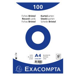 Fiche bristol 297 x 210 mm unie blanche non perforée Exacompta - Boîte de 100