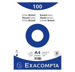 Bristol index card 297 x 210 mm plain white unperforated Exacompta - Box of 100