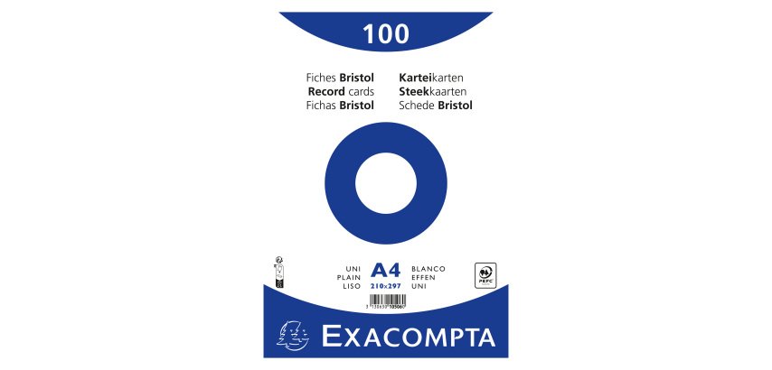 Bristol index card 297 x 210 mm plain white unperforated Exacompta - Box of 100