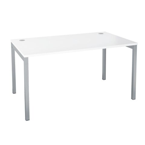 Mesa recta Squadra An 140 x Fon 80 cm blanca patas aluminio