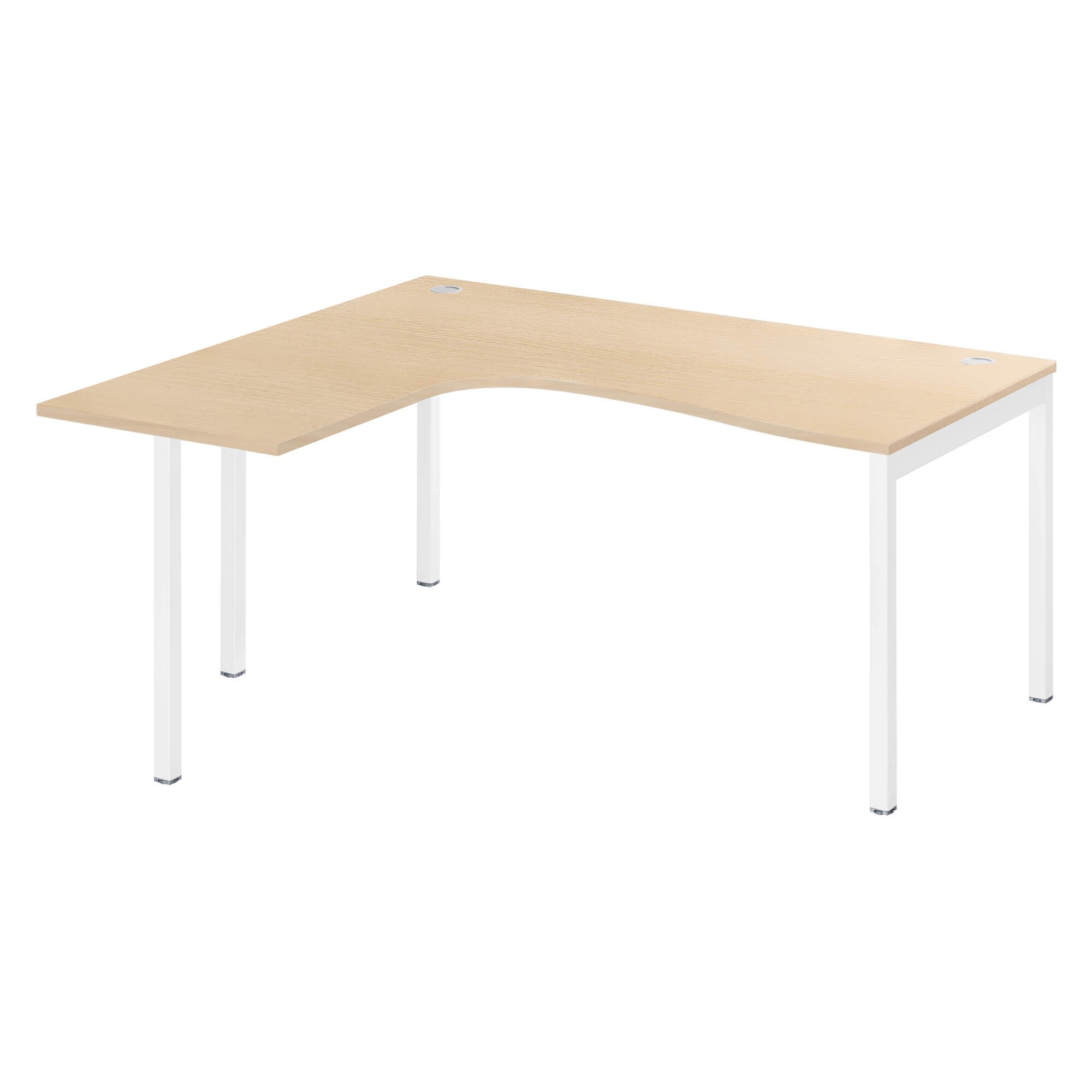 Bureau compact retour à gauche, plateau chêne clair L 160 x P 80 cm, piétement métal - Practica