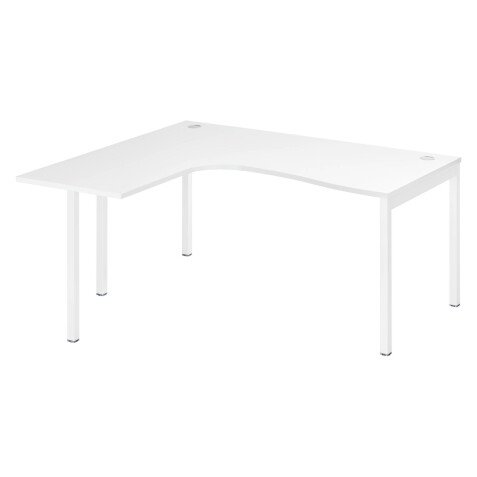 Bureau compact retour à gauche plateau blanc L 160 x P 80 cm, piétement métal - Practica