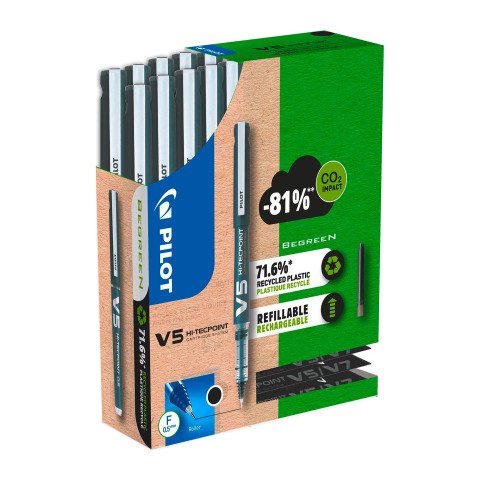 Pack de 10 bolígrafos Pilot Hi-Tecpoint V5 + 30 recargas, 15 gratis azul