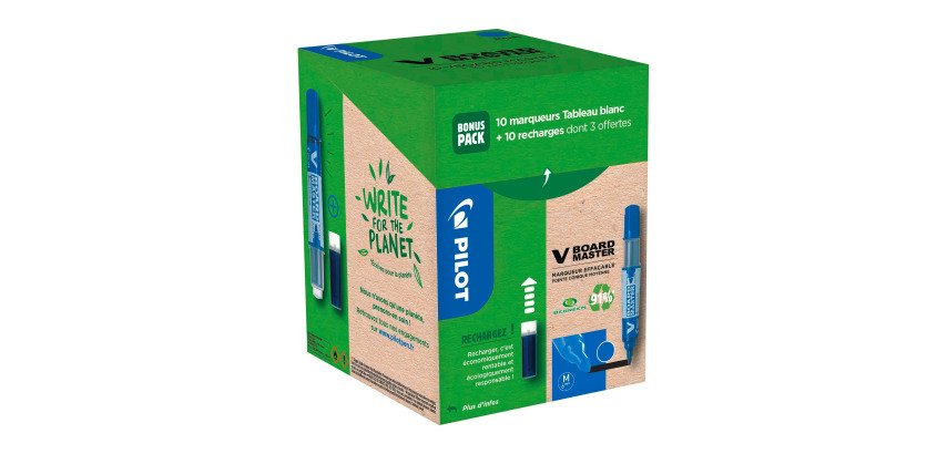 Pack of 10 Pilot V-Board Master erasable markers + 10 refills including 5 offered