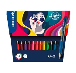 Stylo roller Pilot G2 rétractable pointe 0,7 mm écriture moyenne - Pochette de 14