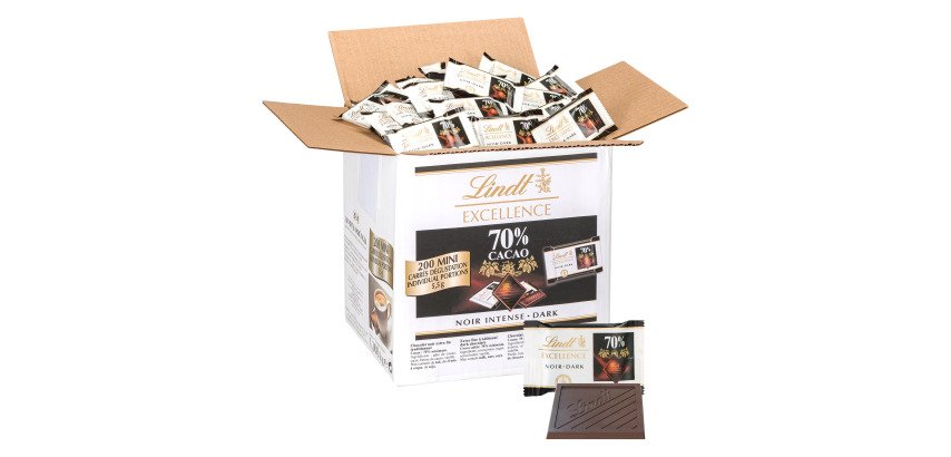 Squares of Lindt Excellence dark chocolate - 1.1 kg box - 200 pieces
