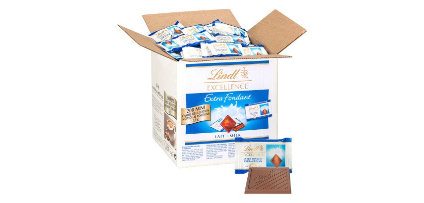 Carrés chocolat lait Excellence Extra-fondant Lindt - Carton de 1,1 kg - 200 pièces