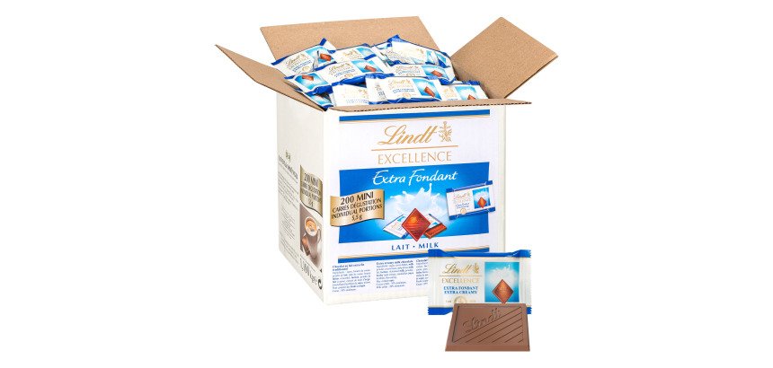 Carrés chocolat lait extra-fin Lindt - Carton de 200