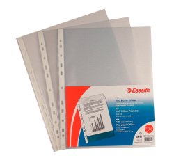 Buste a perforazione Universale Esselte Office 23 x 33 cm trasparente polipropilene finitura goffrata a buccia d'arancia spessore medio 100 unità