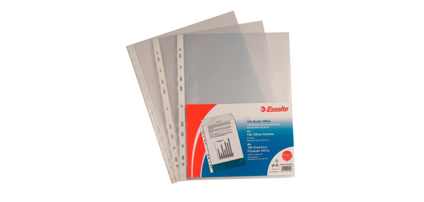 Buste a perforazione Universale Esselte Office 23 x 33 cm trasparente polipropilene finitura goffrata a buccia d'arancia spessore medio 100 unità