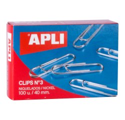 Clips Niquelados nº3 40 mm Apli Caja de 100