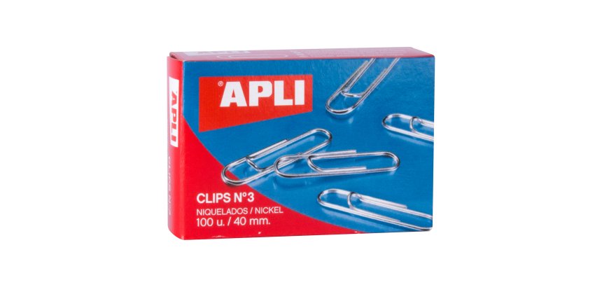 Clips Niquelados nº3 40 mm Apli Caja de 100
