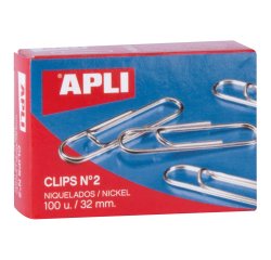 Clips Niquelados nº2 32 mm Apli Caja de 100