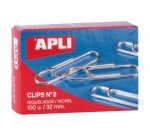 Clips Niquelados nº2 32 mm Apli Caja de 100