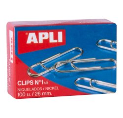 Clips Niquelados nº1 26 mm Apli Caja de 100