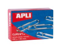 Clips Niquelados nº1 26 mm Apli Caja de 100