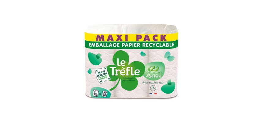 Papier toilette triple épaisseur Le Trèfle Douceur Aloe Vera - 24 rouleaux de 180 feuilles