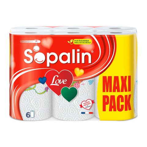Papel de cocina Sopalin Love - Paquete de 6 rollos
