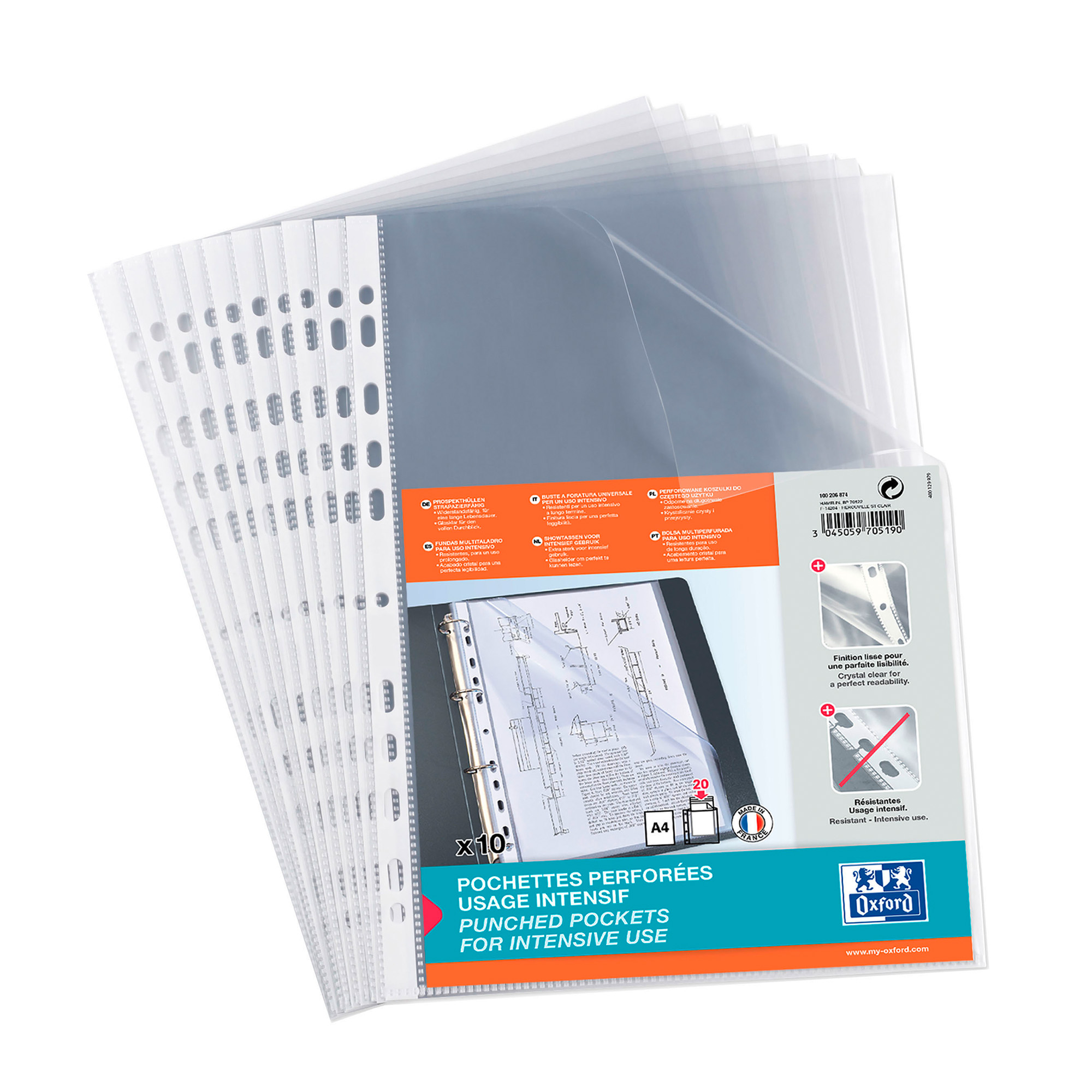 Lot De 50 Pochettes Perforées En PP Lisse - A4 - Ouverture Haut