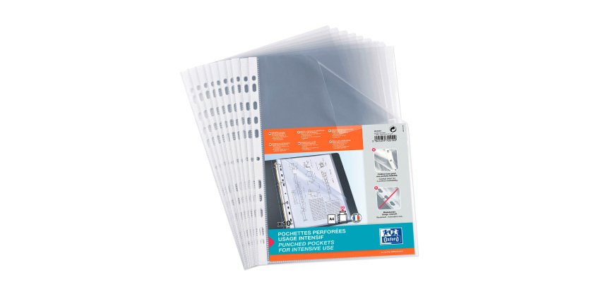 Durchstanzte Hüllen Oxford A4 glattes Polypropylen 9/100 - Packung mit 10 Stück