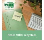 Pack 12 blocs z-notes jaunes recyclées Post-It 76 x 76 mm + distributeur offert