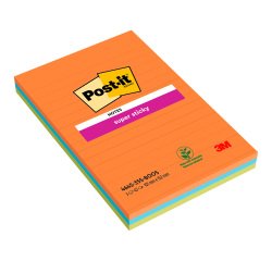 Notes lignées repositionnables Boost Super Sticky Post-it 101 x 152 mm assortis - bloc de 45 feuilles