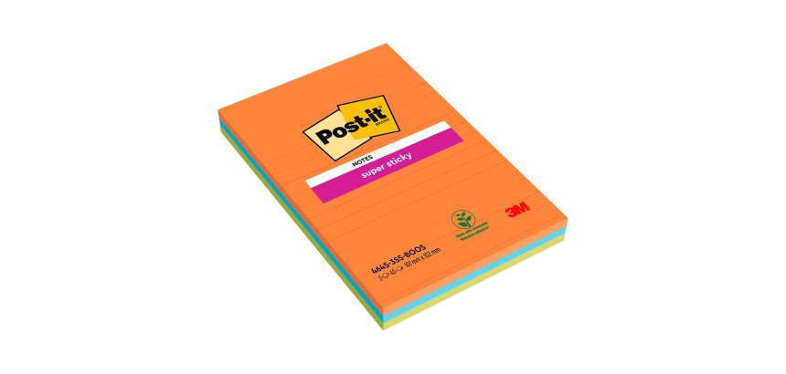 Notes lignées repositionnables Boost Super Sticky Post-it 101 x 152 mm assortis - bloc de 45 feuilles