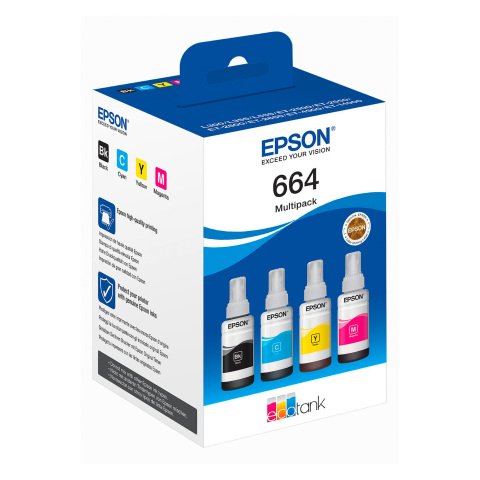 Pack 4 botes de tinta 664 EPSON ecotank C13T664640 (4500 + 3 x 7500 páginas)