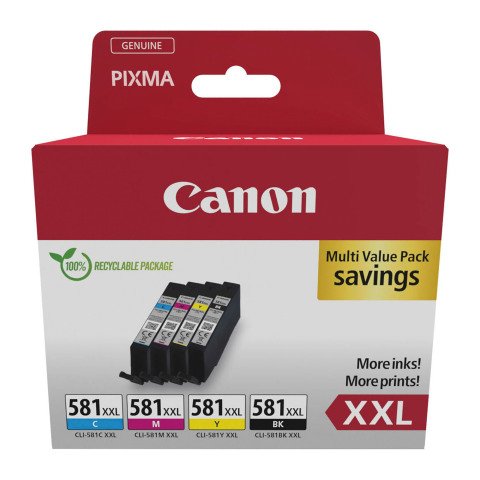 Canon CLI 581 XXL Pack 4 cartuchos originales muy alta capacidad negro + 3 colores