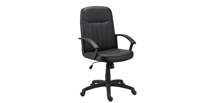 Bürostuhl Harry aus schwarzem Kunstleder - hohe Rückenlehne Armlehnen - Zentralneigemechanismus - schwarze Füße