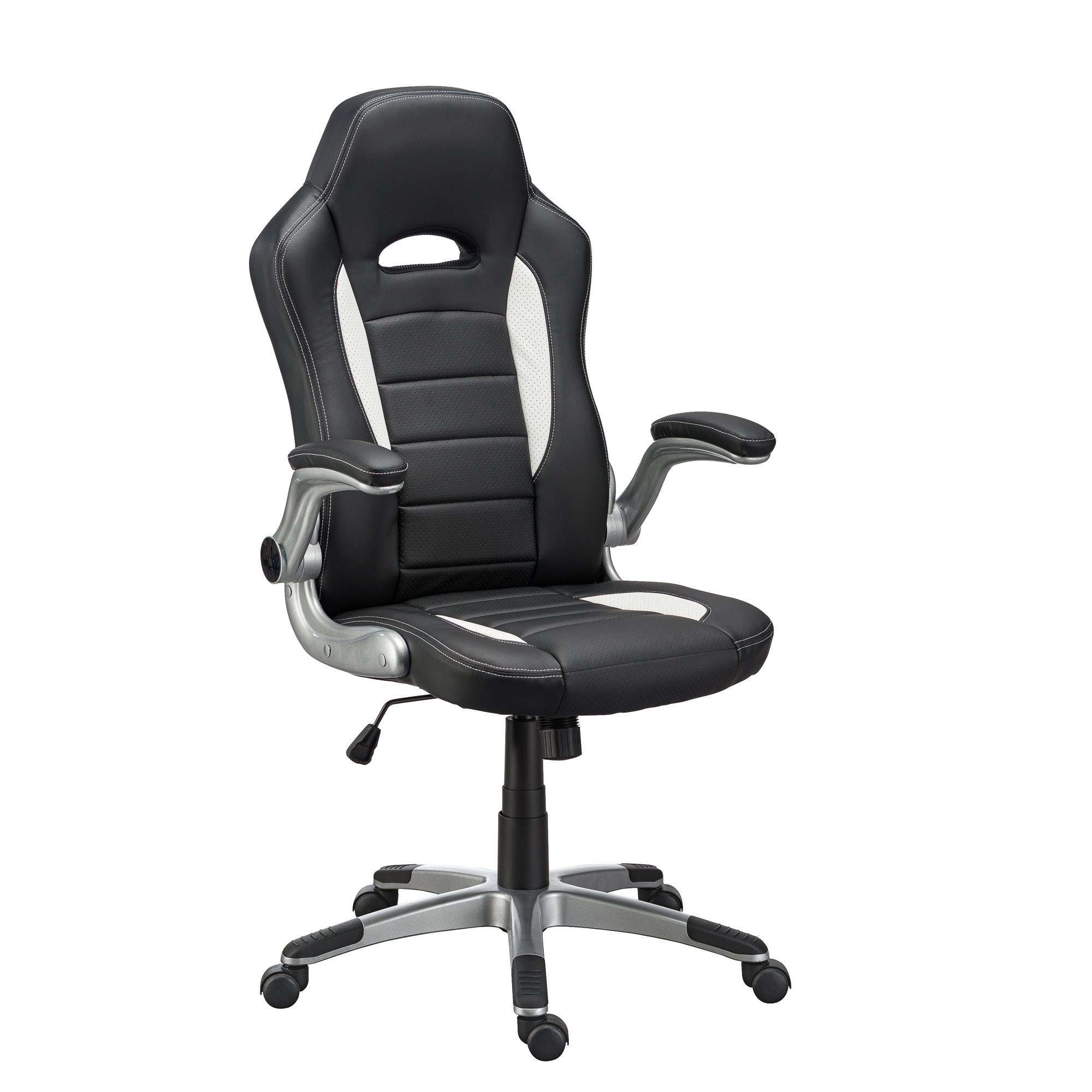 Fauteuil de bureau gamer NIGEL simili cuir - avec accoudoirs, appui-tête et soutien lombaire - Mécanisme Basculant centré - Pieds aluminium