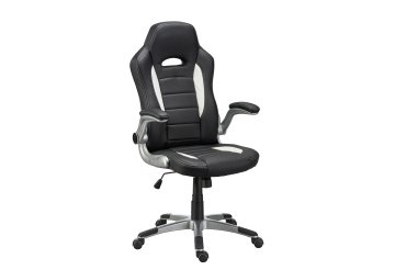 Fauteuil de bureau gamer NIGEL simili cuir - avec accoudoirs, appui-tête et soutien lombaire - Mécanisme Basculant centré - Pieds aluminium