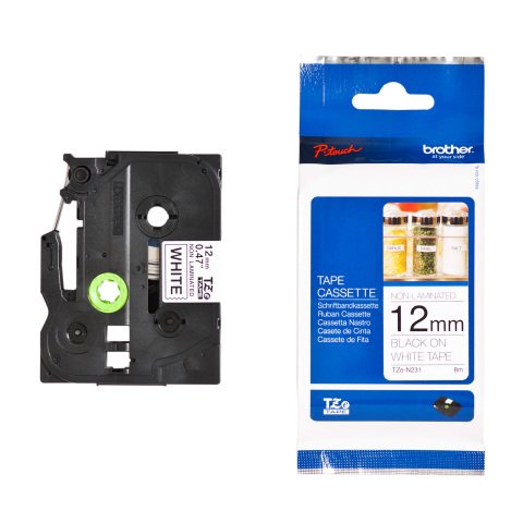 Cinta de papel Brother negro sobre blanco TZE N231 de 12 mm x 8 m