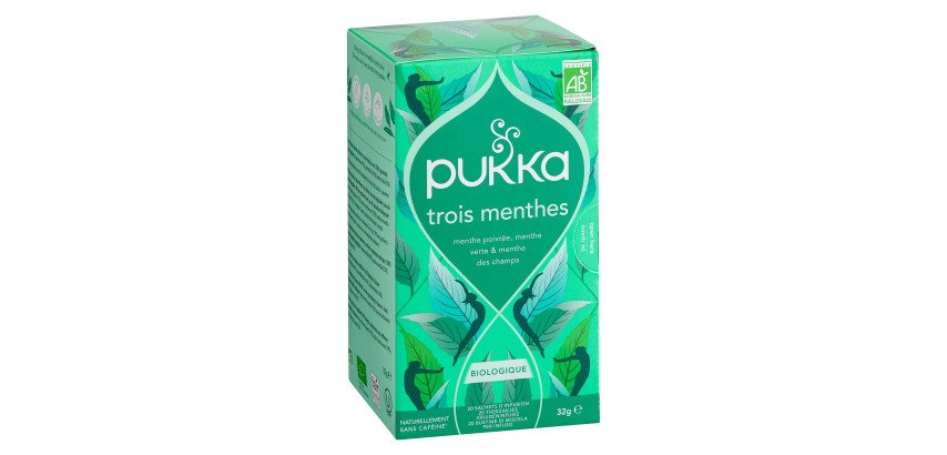 Infusion drei Minzen Bio Pukka - Schachtel mit 20 biologisch abbaubaren Beuteln