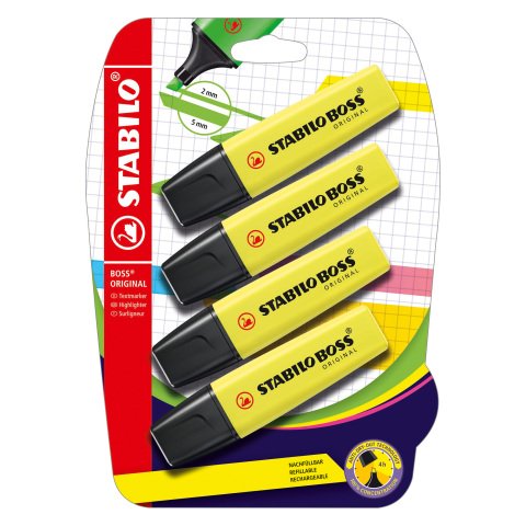 Subrayador STABILO Boss amarillo - Blister de 4