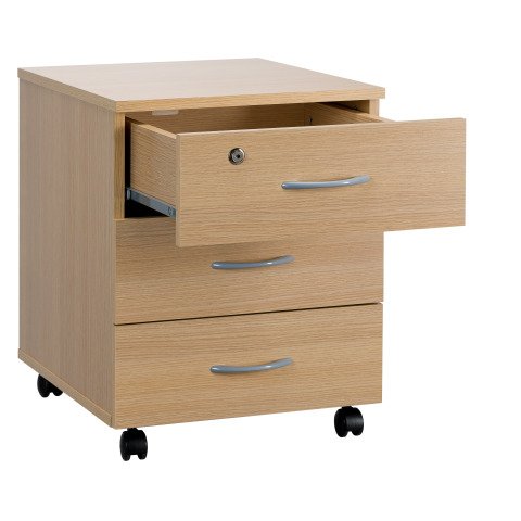 Cajonera madera móvil Cubo 3 cajones roble