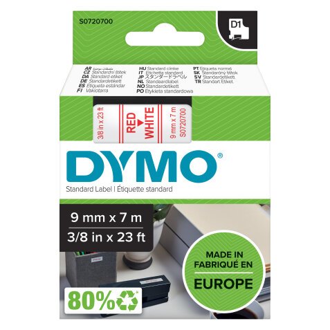 Cinta Dymo D1 fondo blanco ancho 9 mm x 7 m